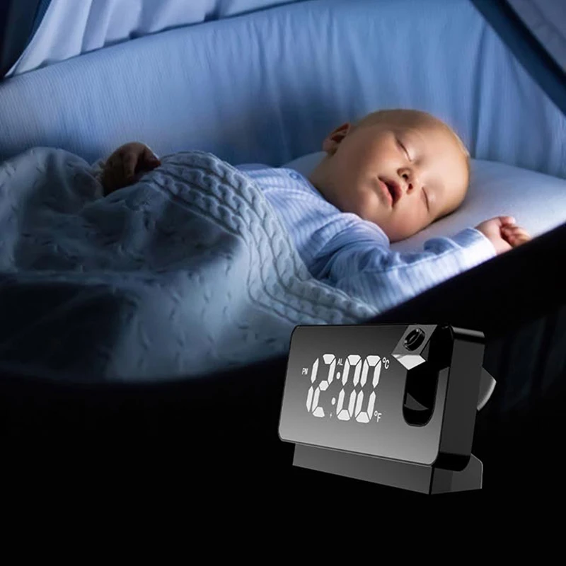 Time Projection Mirror LED Digital Table Alarm Clock Silent Working Time Temperature Projector Bedroom Mirror Desk Clock
