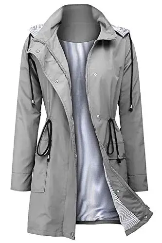 ALIKE Women's Lightweight Plus Size Rain Jacket Waterproof Active Outdoor  Trench Coat with Hood Long for Autumn Season