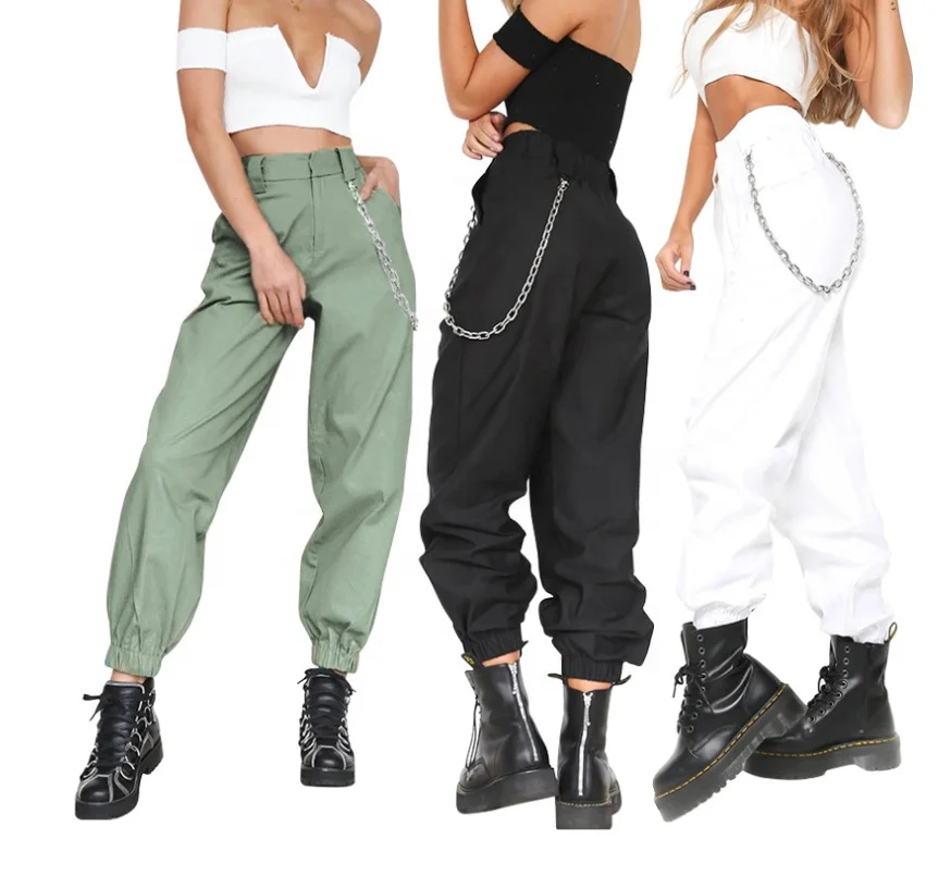 Women's Cargo Trousers Pants Solid Punk 