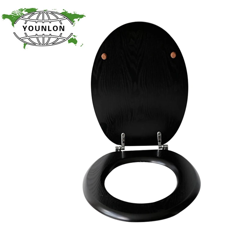 Classic Black Standard Wooden Toilet Seat Cover Round Molded Wood