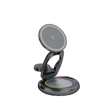 Three-In-One 90% Stack Rotating 15W Metal Wireless Fast Charger 2A Output for Apple Mobile Phones Watches Headphones