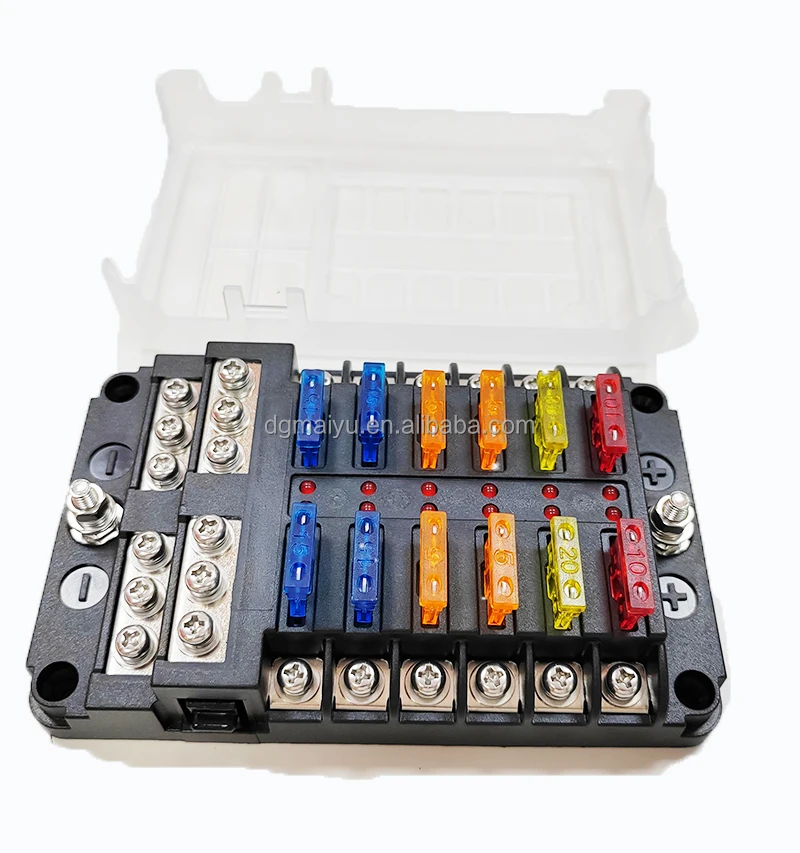 กล่องฟิวส์ 12 ช่อง 12V, ที่ยึดฟิวส์ 12 ช่อง พร้อมฟิวส์มาตรฐานสำหรับรถยนต์ 12 ชิ้น