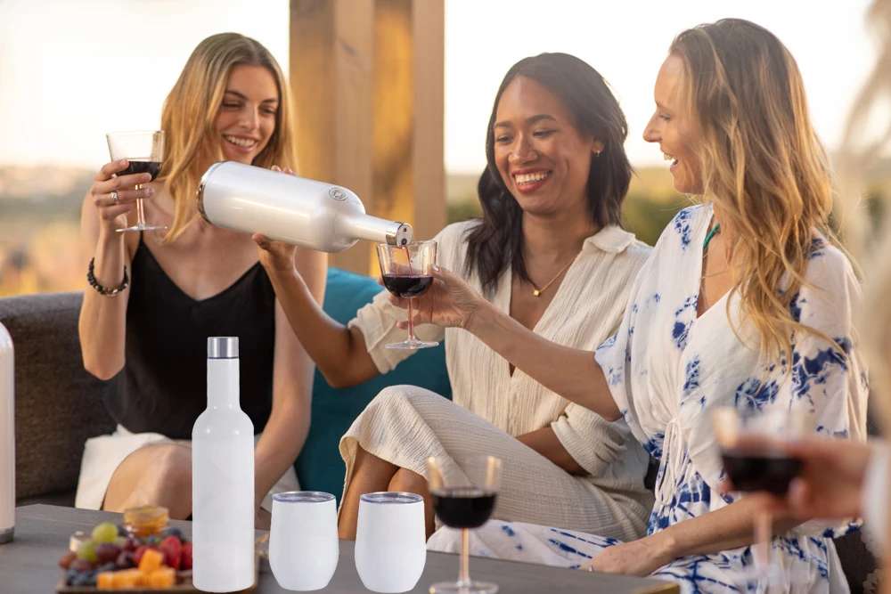 Insulated Wine Bottle Insulator 750ml With Lids Stainless Steel Double