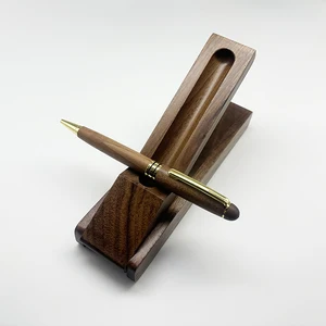 Custom Logo Luxury Wooden Walnut Ballpoint Pen with Folding Walnut Case Holder