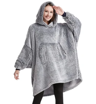 100% Polyester Wearable Hoodie Flannel Sherpa Fleece Tv Blanket - Buy ...