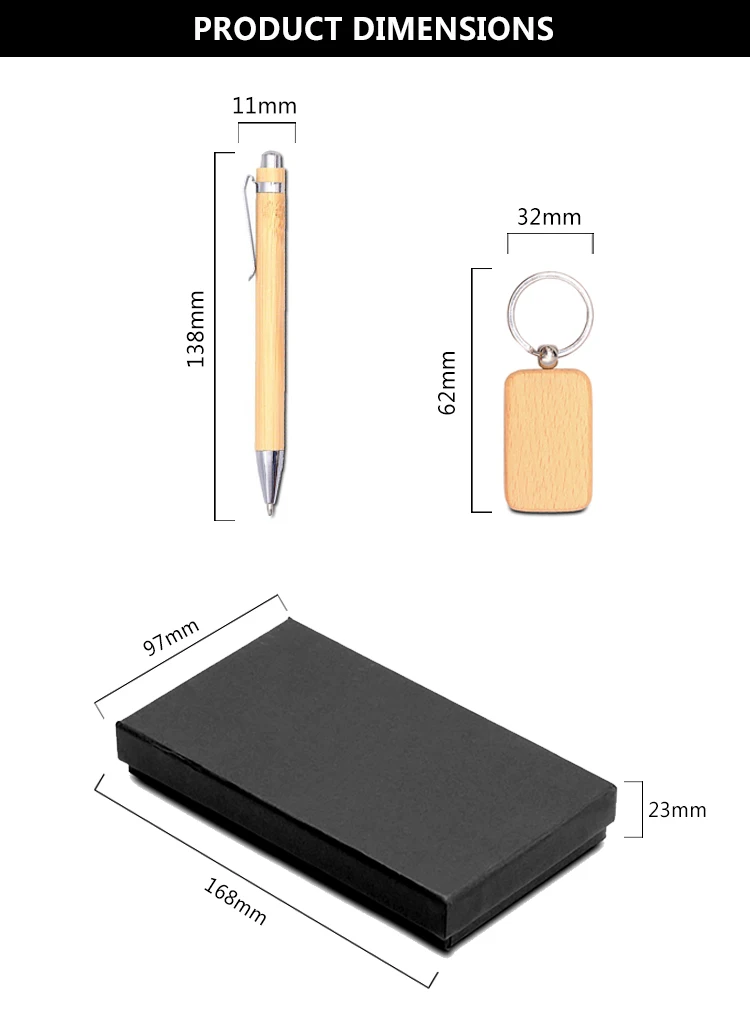 Promotional Brand Keychains Gift Item Bamboo Pen And Wooden Key Ring