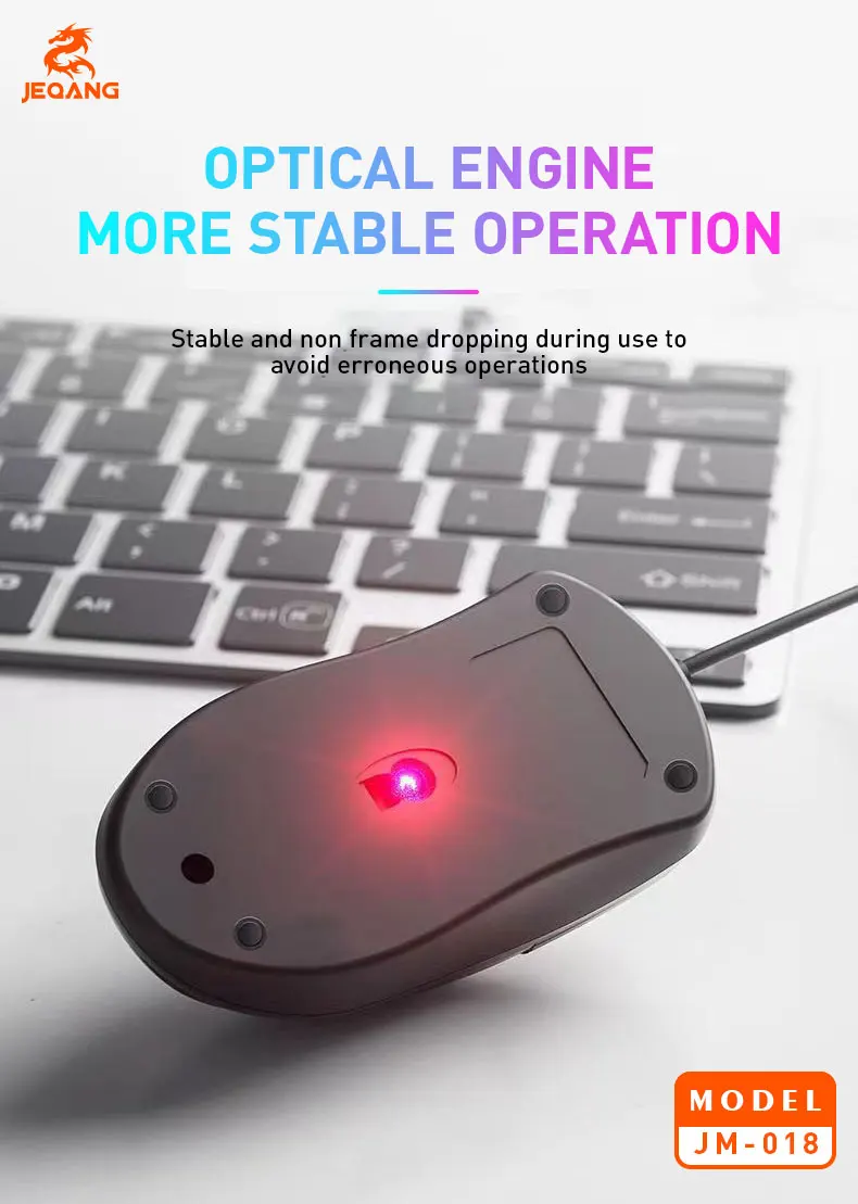 Jeqang Ergonomic Design Wired Optical Mini Office Mouse 3D Business Style Black USB Interface Gaming Stock PC Laptops Desktops