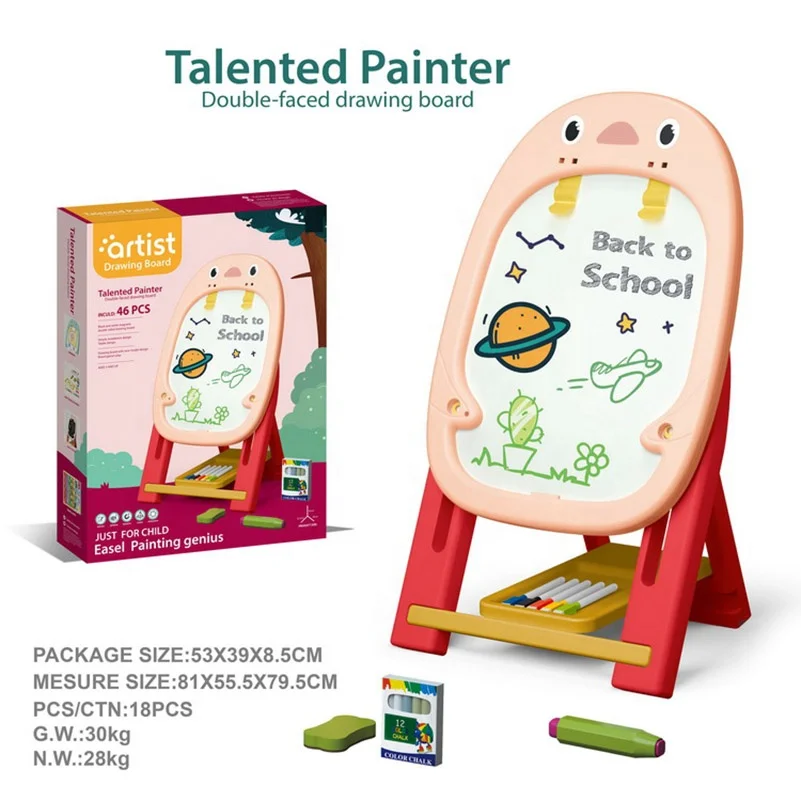 Pizarra Caballete 2 En 1 Con Diseño De Pingüino – Doble Cara Magnética, Rollo De Papel, Altura Ajustable De 69 A 114 Cm, Para Niños De 3 A 8 Años