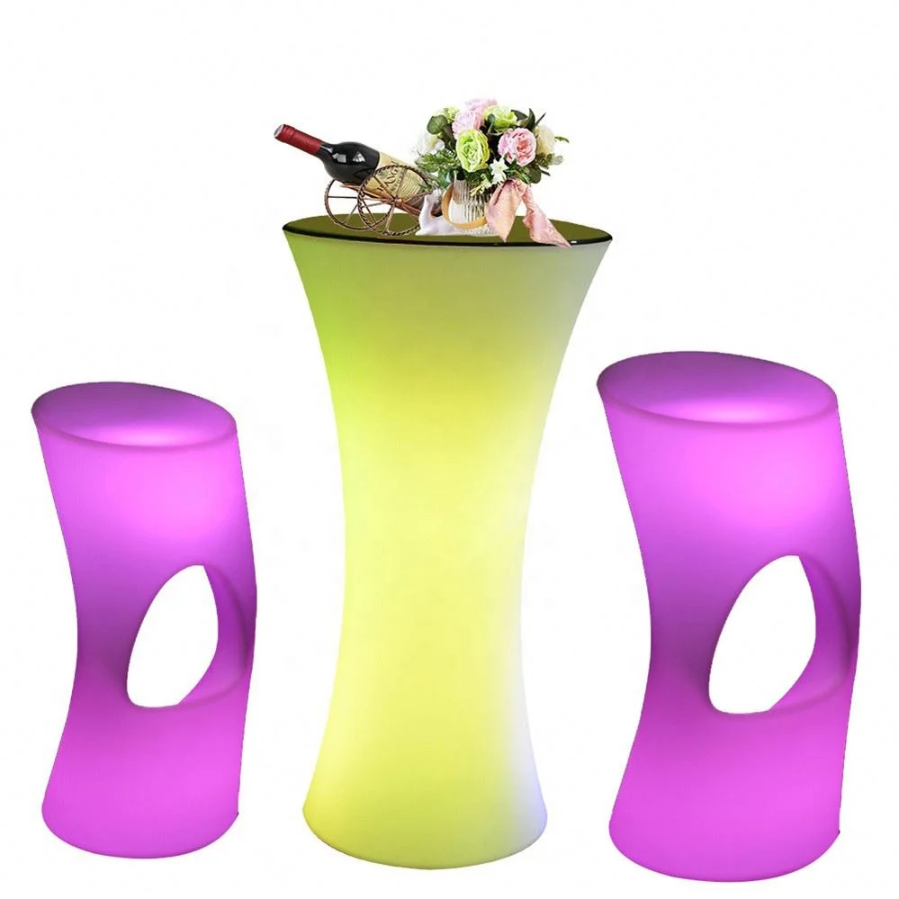 Plastic bar Table and Stool /Rechargeable Rgb Colors Glow bar Furniture Illuminated Led Fancy Chairs for Ktv Nightclub