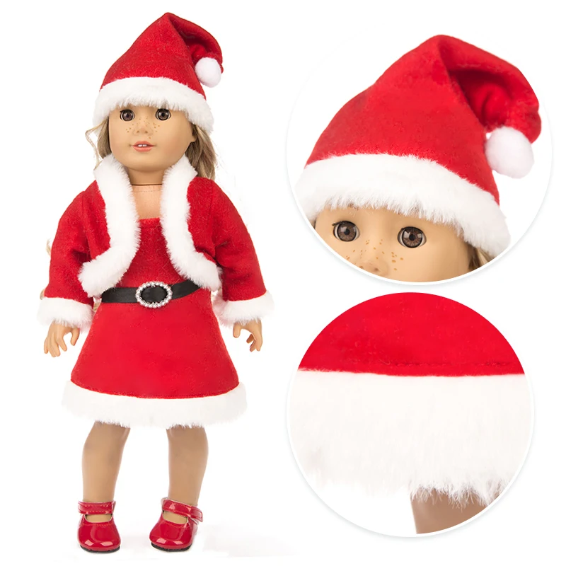 
 Прямая поставка с фабрики, комплект одежды для американской куклы, 18 дюймов, оптовая продажа, индивидуальный дизайн, американская кукла для девочки, Рождественская одежда  