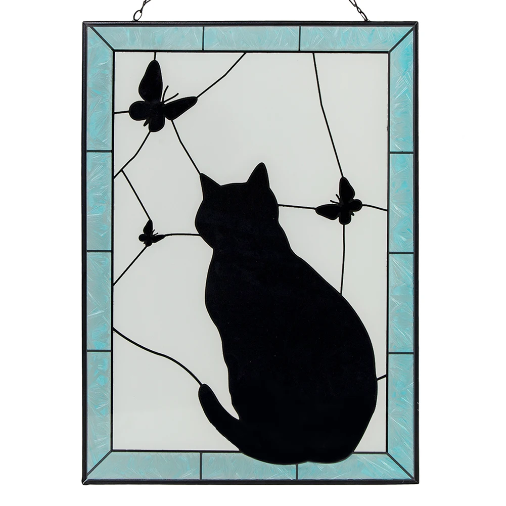 Cat Square Glass Wall Hanging,Outdoor Suspendable Chain,Handmade Handicraftss Gift Sell