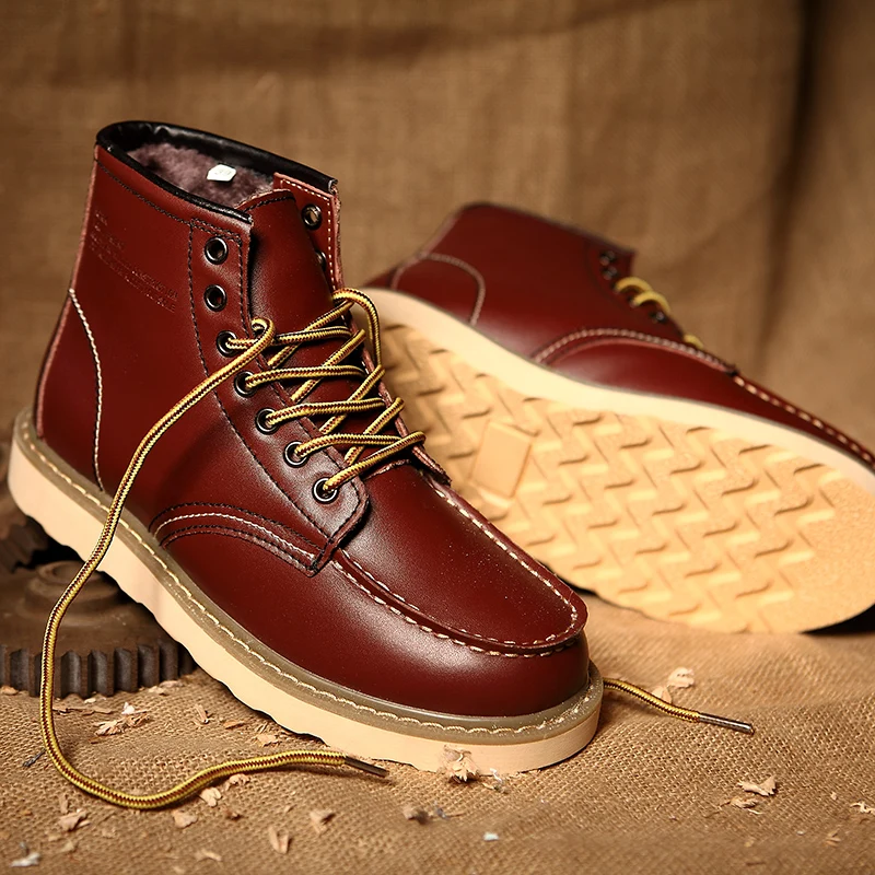 High Quality Mid-top Genuine Leather Boots Fashion Men's Martin Boots Wear-resistant Suede Lined Thermal Winter Boots