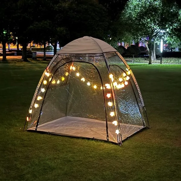 Party Tent At Night Transparent PVC Tent With Fairy Lights For