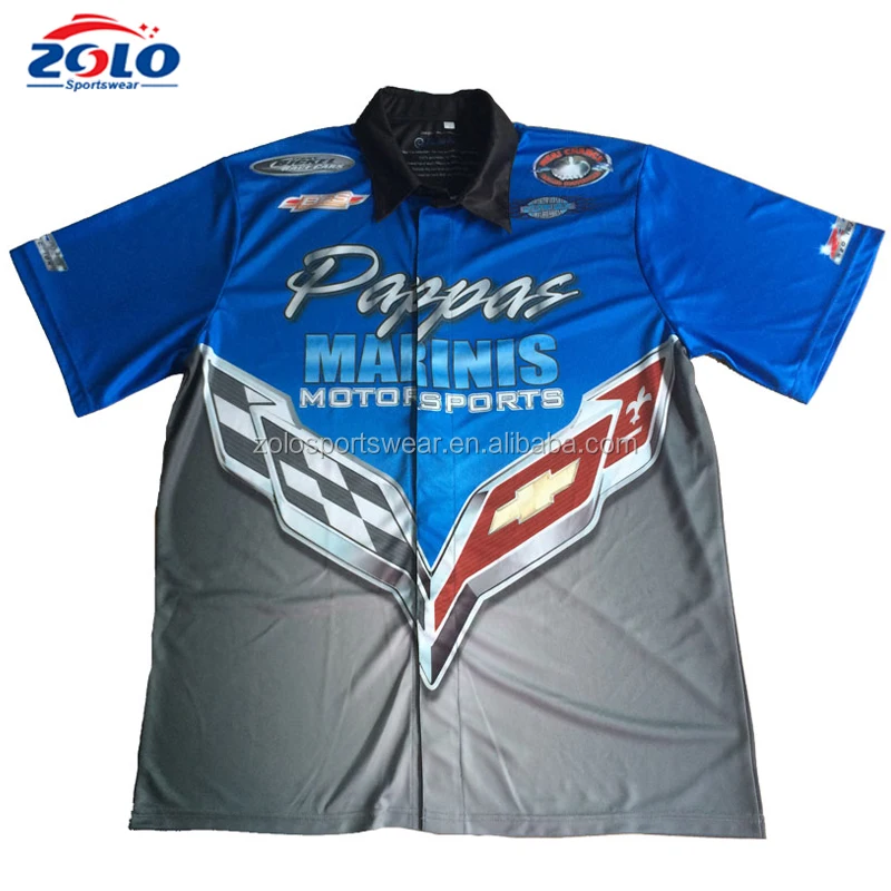 New Design Custom Fully Botton Down Motor Blank Pit Crew Shirts