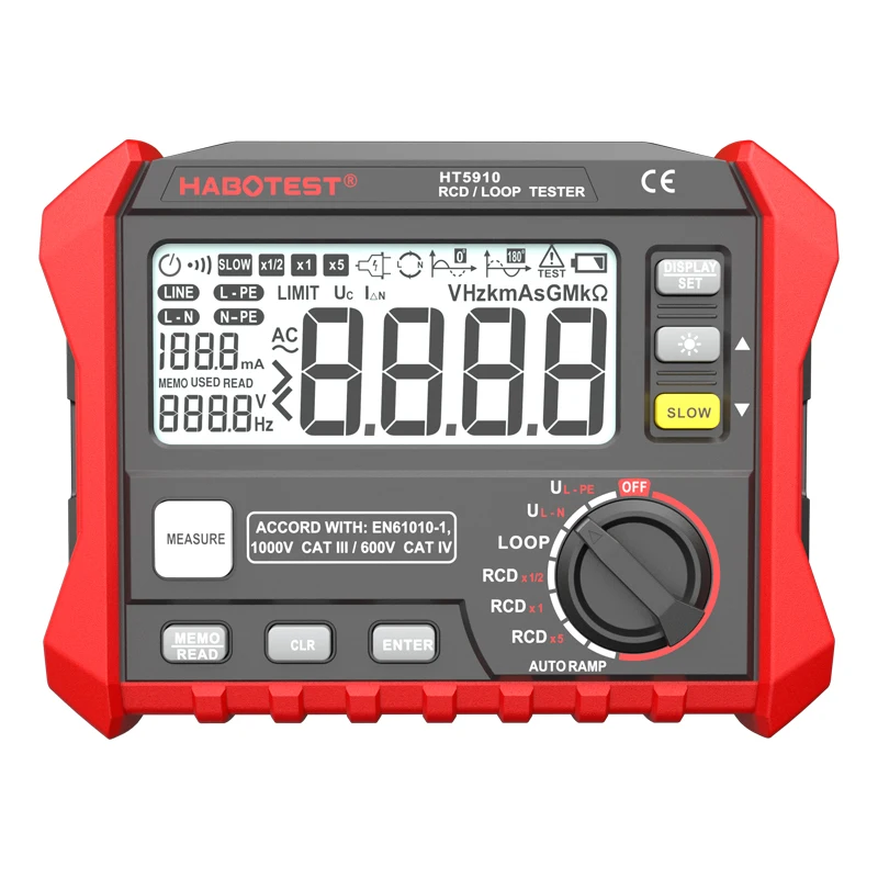 HABOTEST HT5910 Tripping Time Contact Currnt Alternating Black and Red Voltage RCD/LOOP Tester