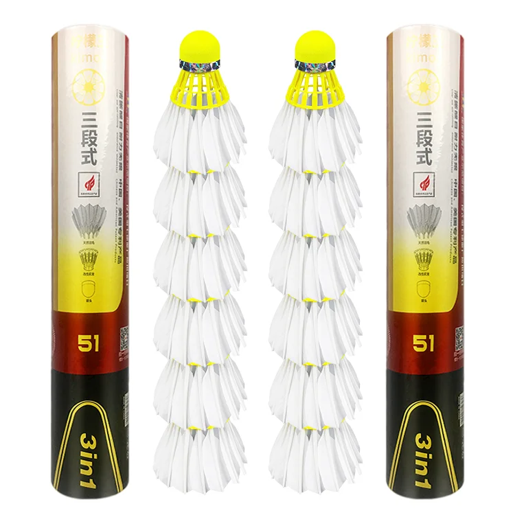 3in1 Factory supply Class A goose feather shuttlecock with Fluorescent Yellow Fiber super durable stable dmantis D51