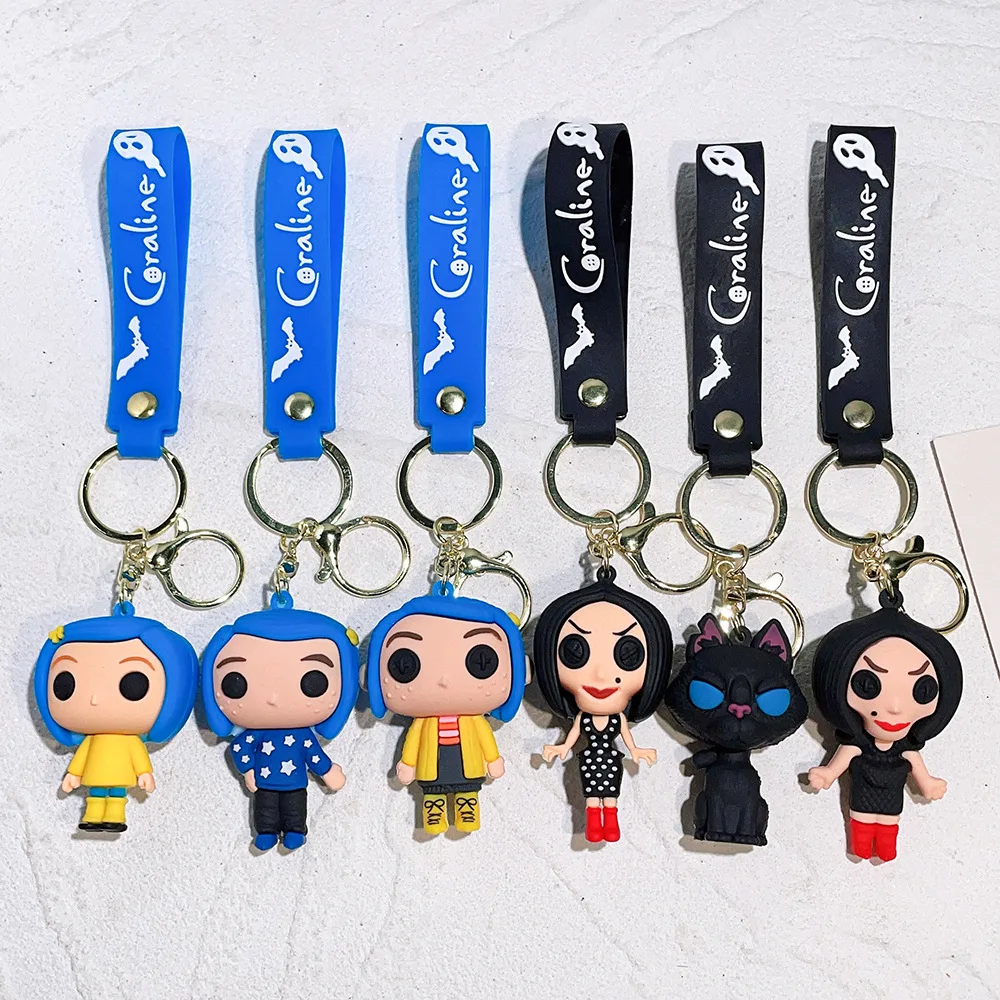 New Cartoon Anime Coraline & The Secret Door Pvc Rubber Keychain 