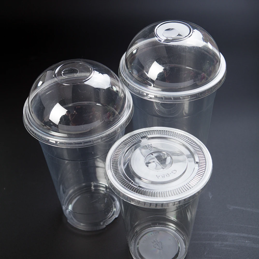 Оптовая продажа, одноразовая Дешевая Пластиковая купольная крышка для сока, молока, чая, ПЭТ, прозрачная крышка с отверстием