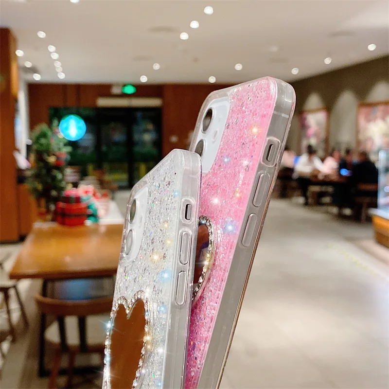 Luxury Diamond Marble Love Makeup Mirror Phone Case for iPhone 14 13 Pro Max 12 11 6 S 7 8 Plus X XR XS Max factory