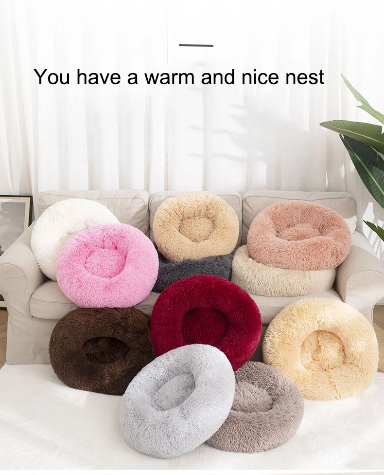 Round Plush Dog Bed Calming Donut Cuddler Puppy Large Dogs Pet Beds Buy Dog Bed Round,Round