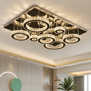 Hotel Living Room Hanging Circle Chandelier Lamp Modern Luxury Large Crystal Rectangular Led Ceiling Light
