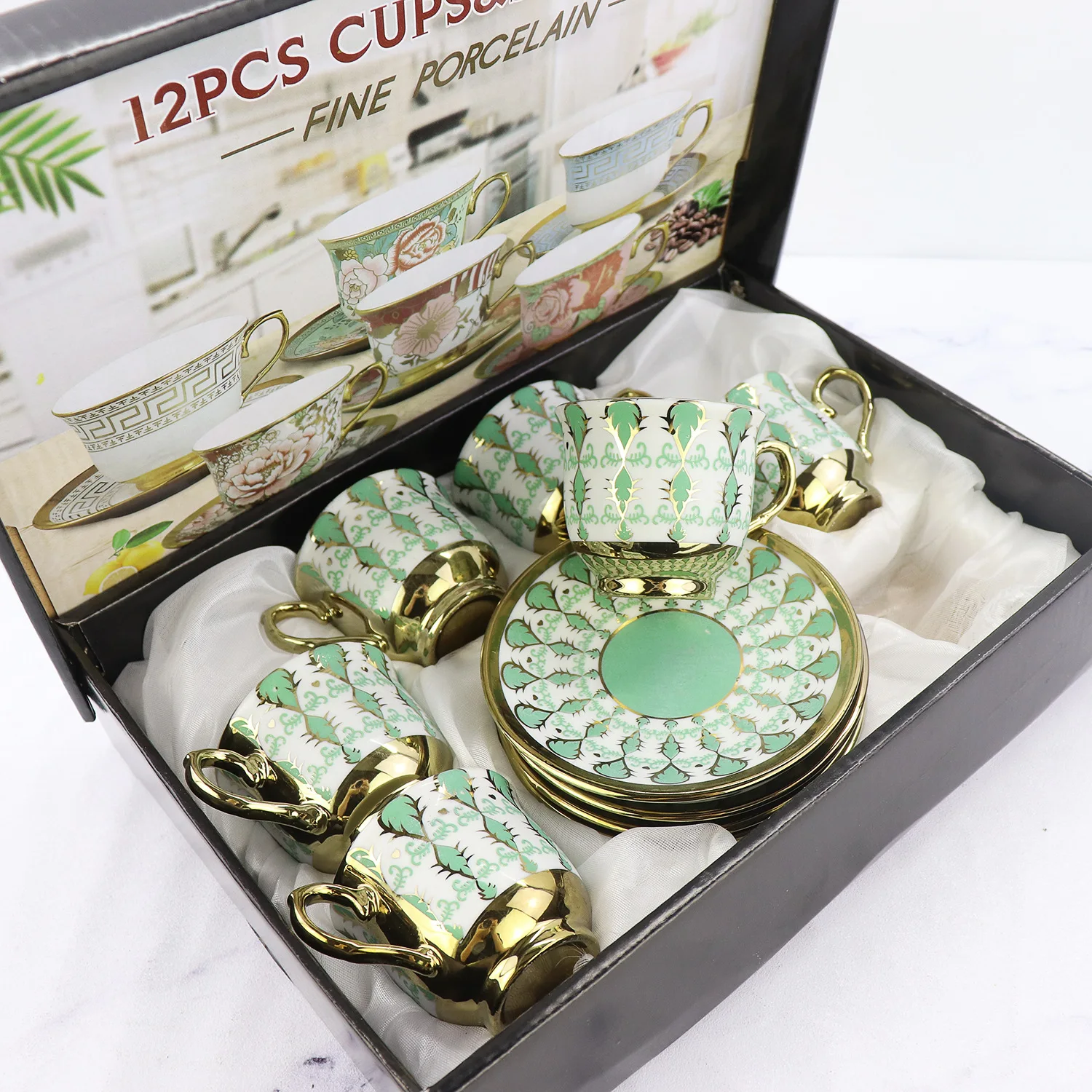 Custom Middle Eastern Style Bronzing Pattern Luxury Porcelain Coffee Mugs Ceramic Milk Coffee