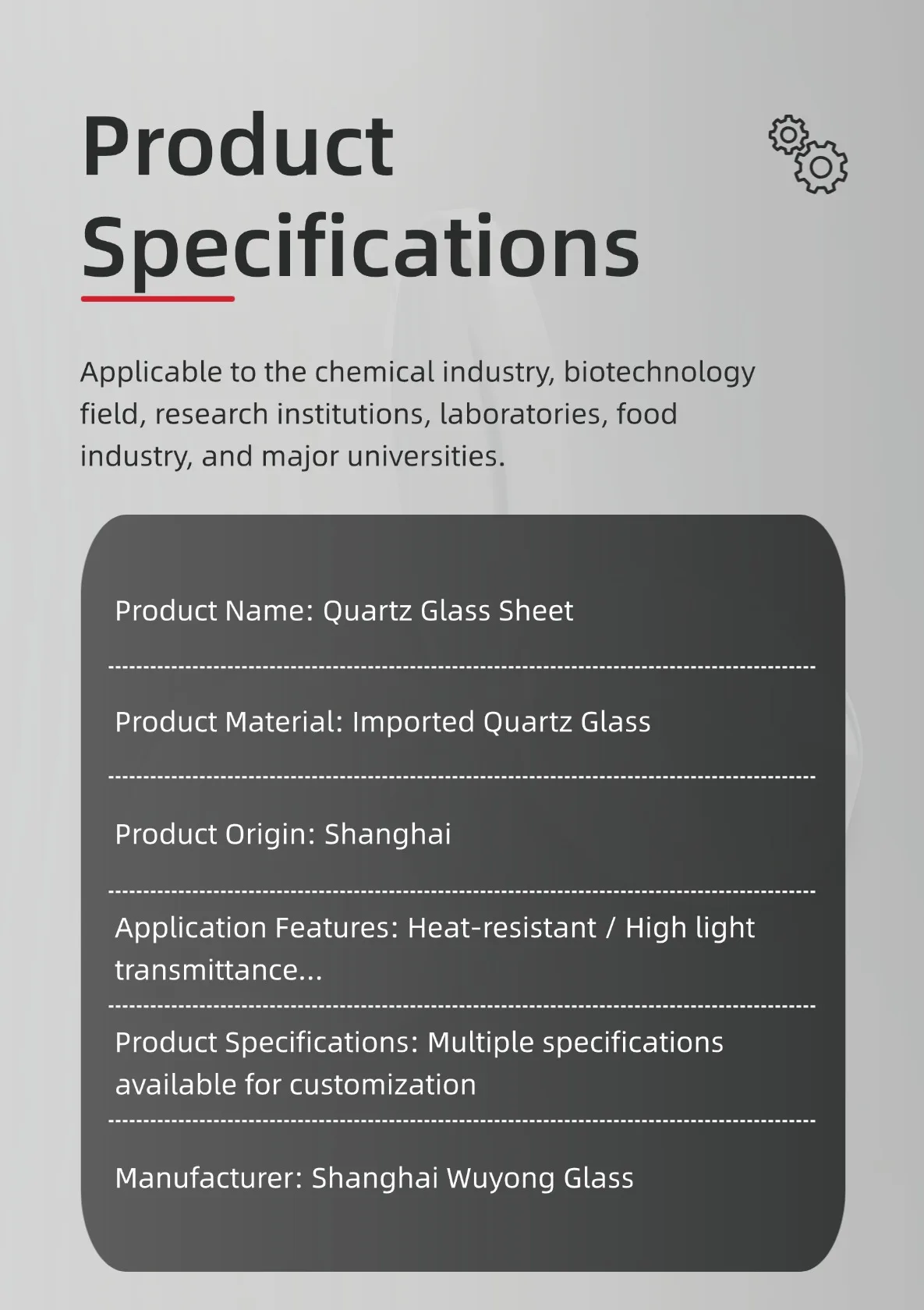 Detailed specifications chart for tempered glass products
