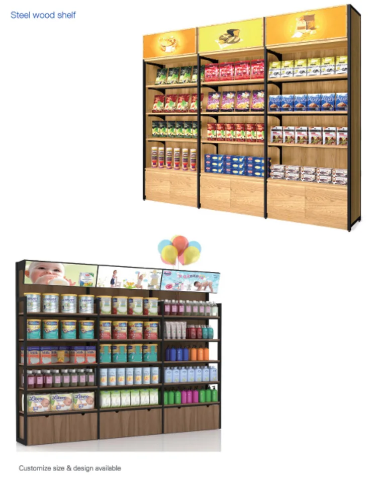 Factory Direct Supply Retail Store Display Racks Wood Gondola Shelving for Sale