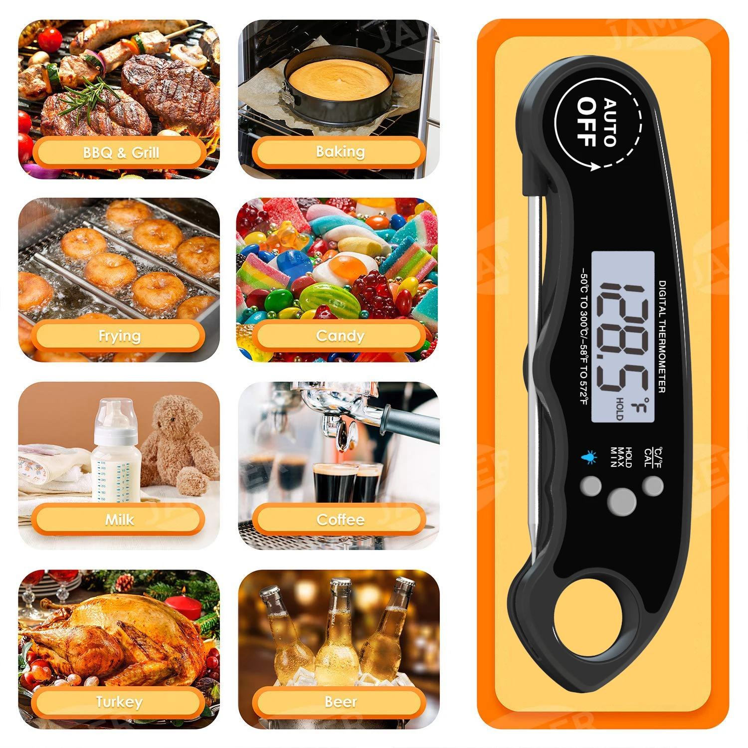 Quick Response Digital Waterproof Meat Liquid Food Thermometer For