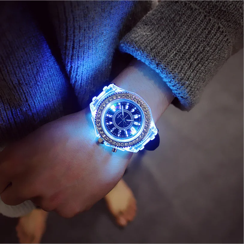Geneva Luminous Watch Women LED Digital Watch Men Colorful Glow with Silicone Strap Flashing Watch