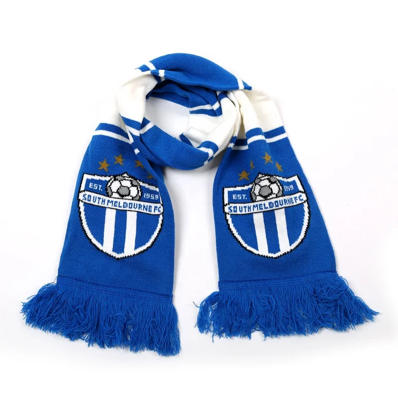 Custom Logo Soccer Club Fans Cheering Scarf Football Team Winter Warm Knit Jacquard Acrylic Scarves