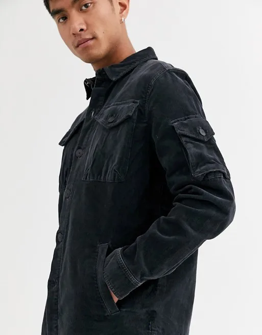 KY Acid Wash Spread Collar Button Placket Chest Pockets Cord Oversize Motor Jacket Men Clothing 3