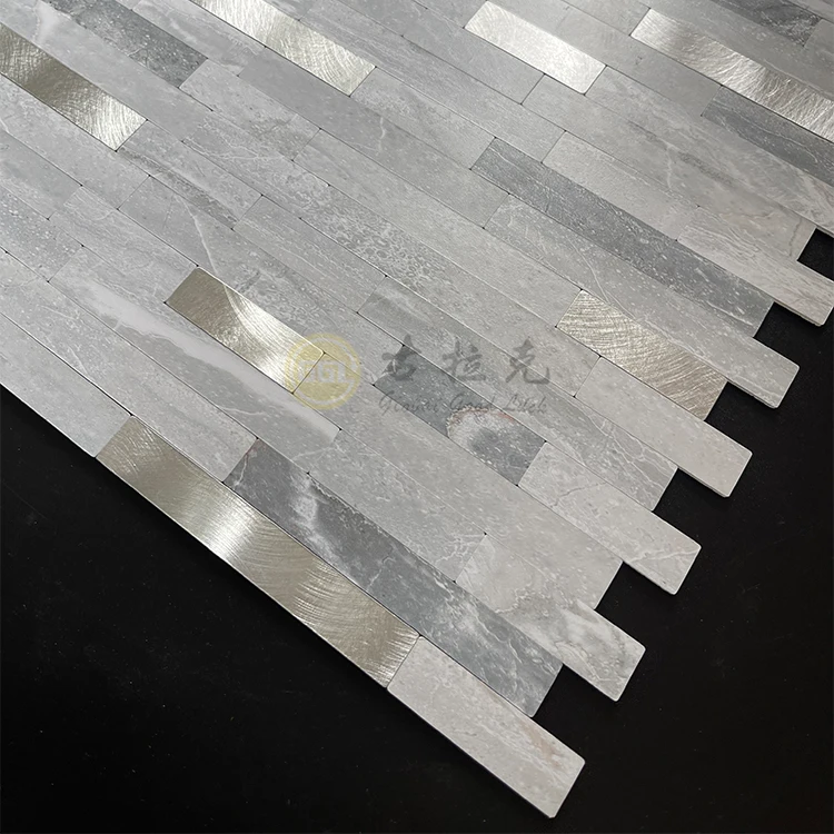 Self-Adhesive Stylish Marble Look Tile Inlay Gold Strip Aluminum Mosaic Tile for Home Decoration manufacture