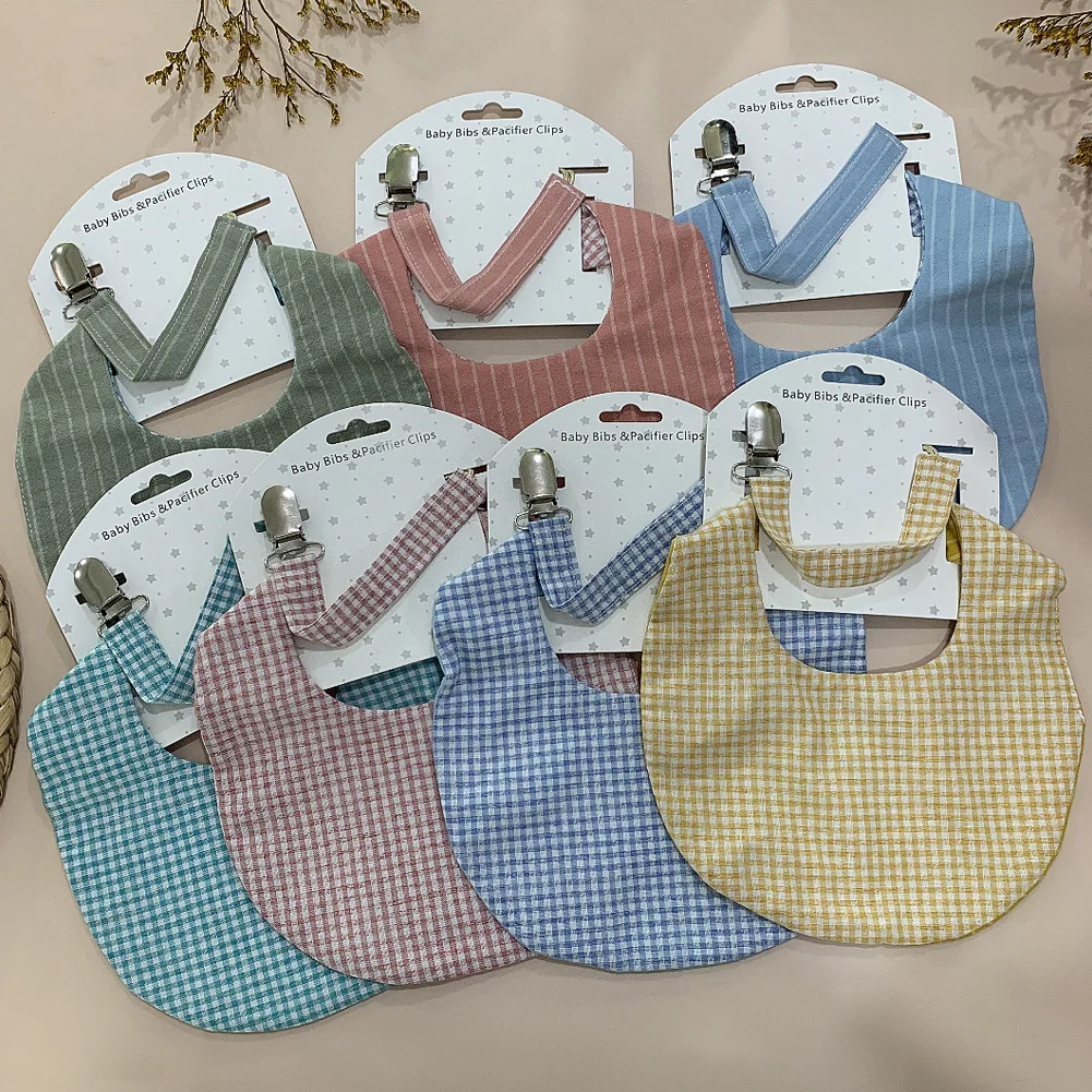 Infant Baby Boys Girls Round Bibs Striped Linen Cotton