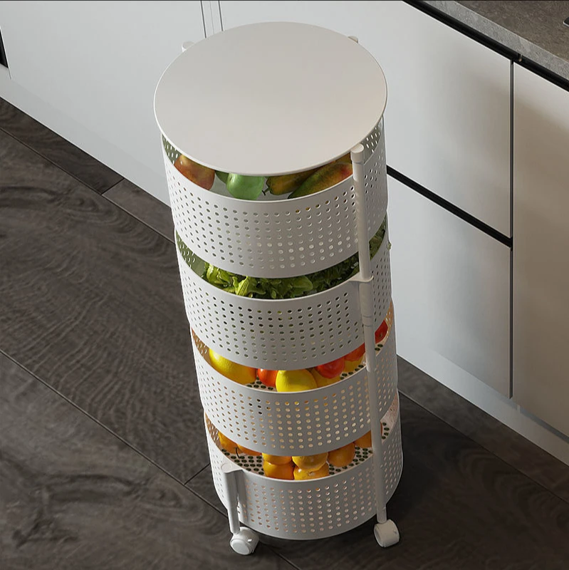 360 degree rotating storage basket 3 4 5 tiers multi-function plastic fruit and vegetables storage cart trolley with wheels