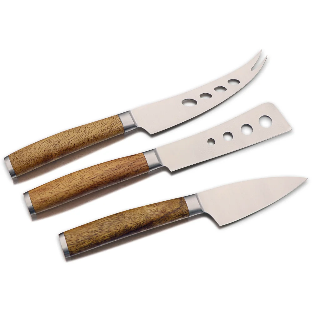 Jaswehome Set of 3 Stainless Steel Cheese Knife With Wood Handle Cheese Knives Cheese Tools Set Cutlery Tablewares