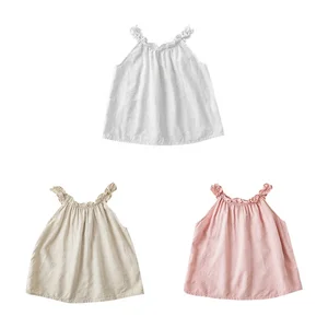 2022 Girl Summer Clothes Sleeveless Top Kid Solid Ruffles Boutique Little Girls Top