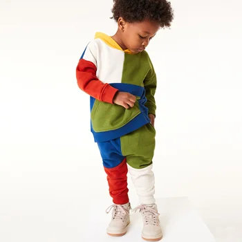 2022 Kids Outfit Set Color Block Private Label Baby Boys Sets Clothes Kids Fall Clothing