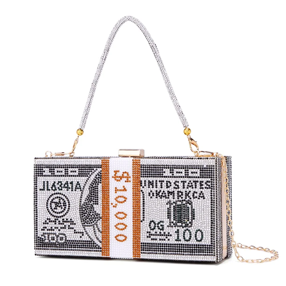 Fashionable Dollar Glitter Rhinestone Money Bag Blingbling Clutch