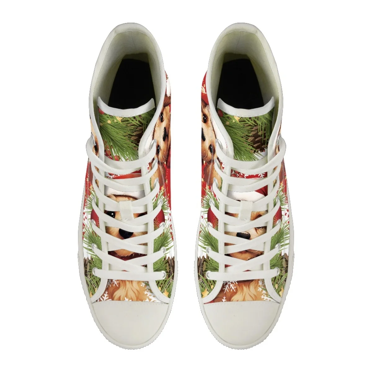 Santa Hat Cute Puppy Print on Demand High-top Canvas Shoes Men's