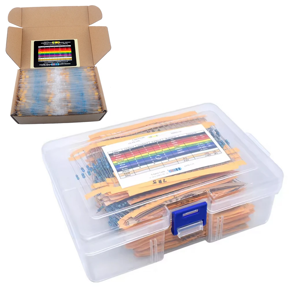 thumbnail interactive-video image 1 of 2600Pcs 1/4W Metal Film Resistor Kit – 1 Ohm To 3M Ohm – 130 Values – 1% Tolerance – Pinzhi Chips 1 of 6
