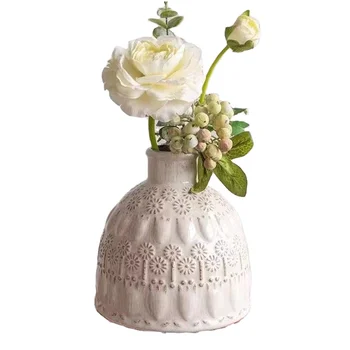 European Retro Art Deco Style Relief Ceramic Vase High-End Ornament for Home Living Room Dining Table Flower Vase Decoration
