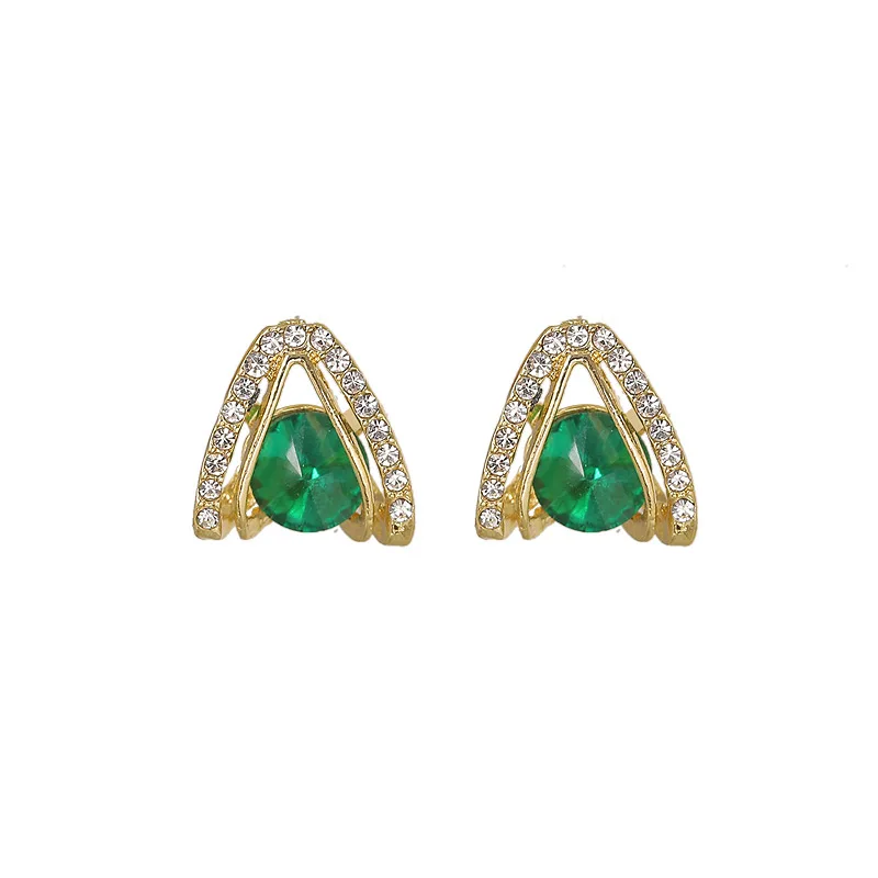 LY6055 Wholesale Korean Style Geometric Triangle Emerald Earrings for Women Earrings Fashion Jewelry for Women
