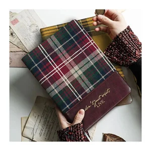Promotional Custom logo Tartan Cloth Notebook B5 A5 A6 Hardcover Journal PU Leather Splice Fabric Dairy Luxury Gift for Women