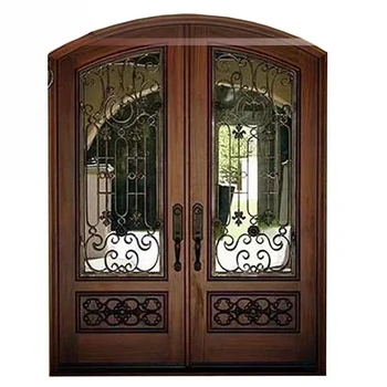 China supplier custom design house villa residential exterior security metal wrought iron front entry double doors