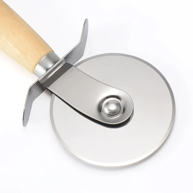 High Quality Pizza Cutter Stainless Steel Wheel With Wood Handle Pizza Baguette Cheese Slicer