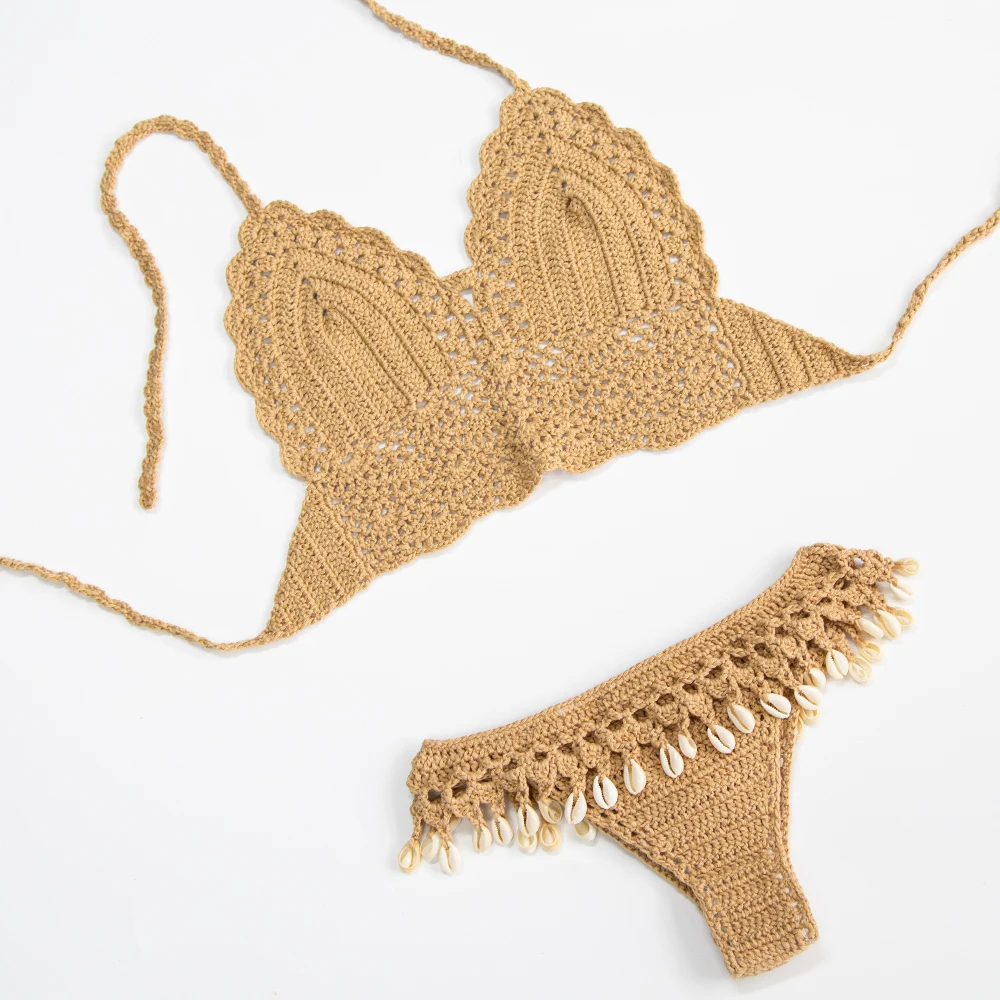 Custom Knitted Shell Fancy Crochet Swimsuit Women Beachwear Sexy