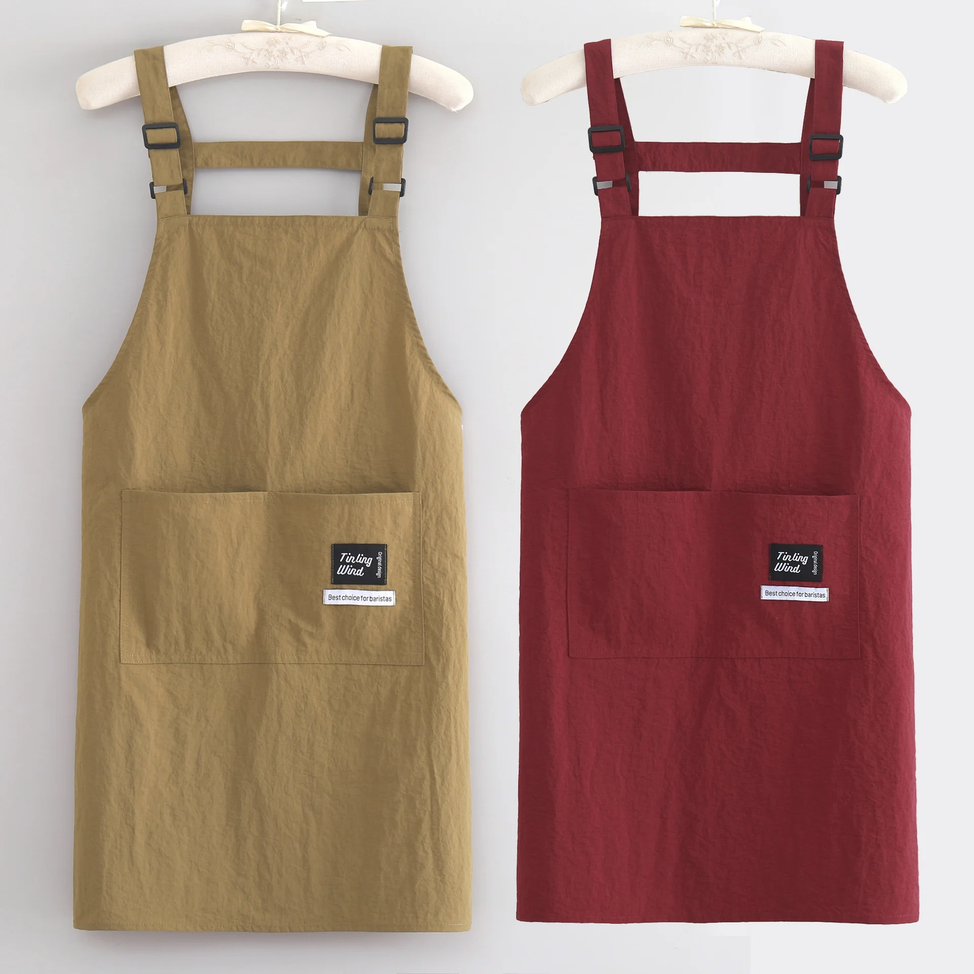 Solid Color Adjustable Sleeveless Suspender Apron Kitchen Water-Resistant Oil-Proof Anti-Fouling Simple Fashion Workwear