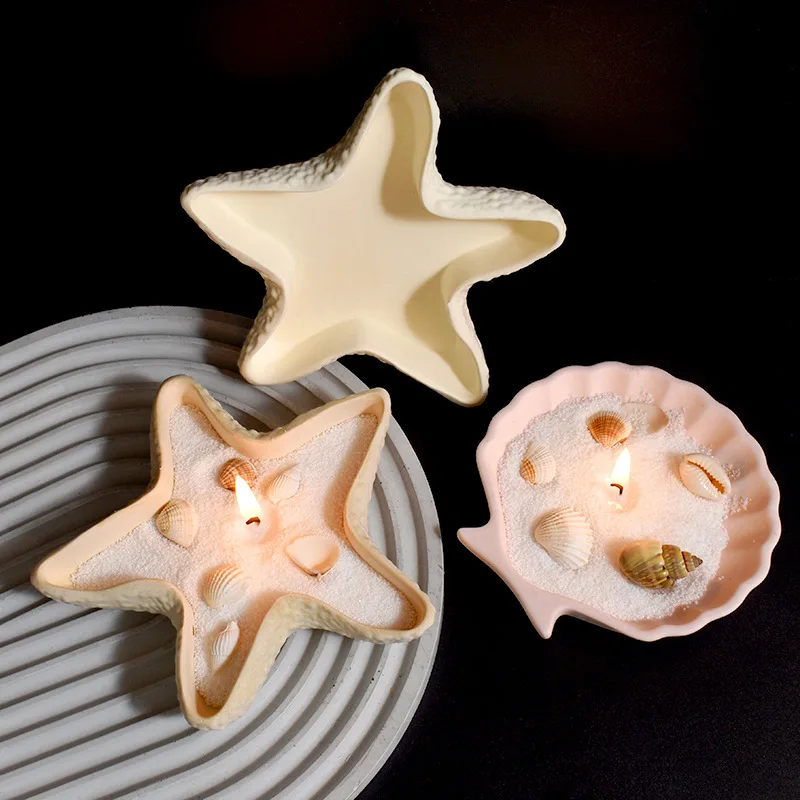 Shell for Starfish Storage Box Mold Conch Candle Cup Gypsum Ornament Shell for Starfish Shaped Dish Non-Stick Silicone Mold manufacture