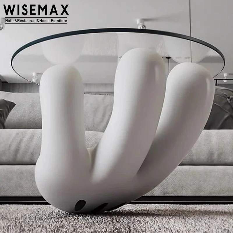 WISEMAX FURNITURE Nordic Home Furniture Sofas Center Table Round clear Glass Top Fiberglass Sofas End Table Coffee Tables